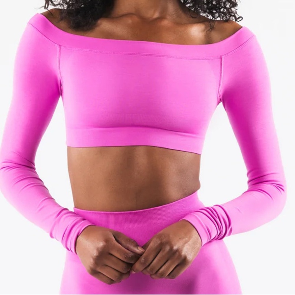 Alphalete Pink Long Sleeve Fitted Bodysuit